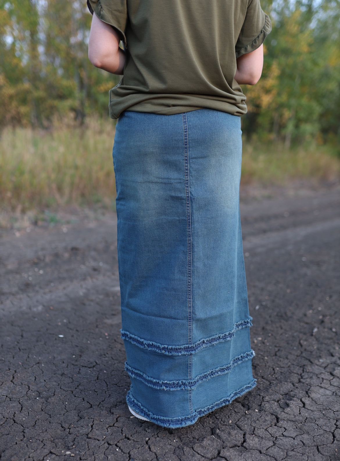 Ocean Maxi Denim Skirt With Detail