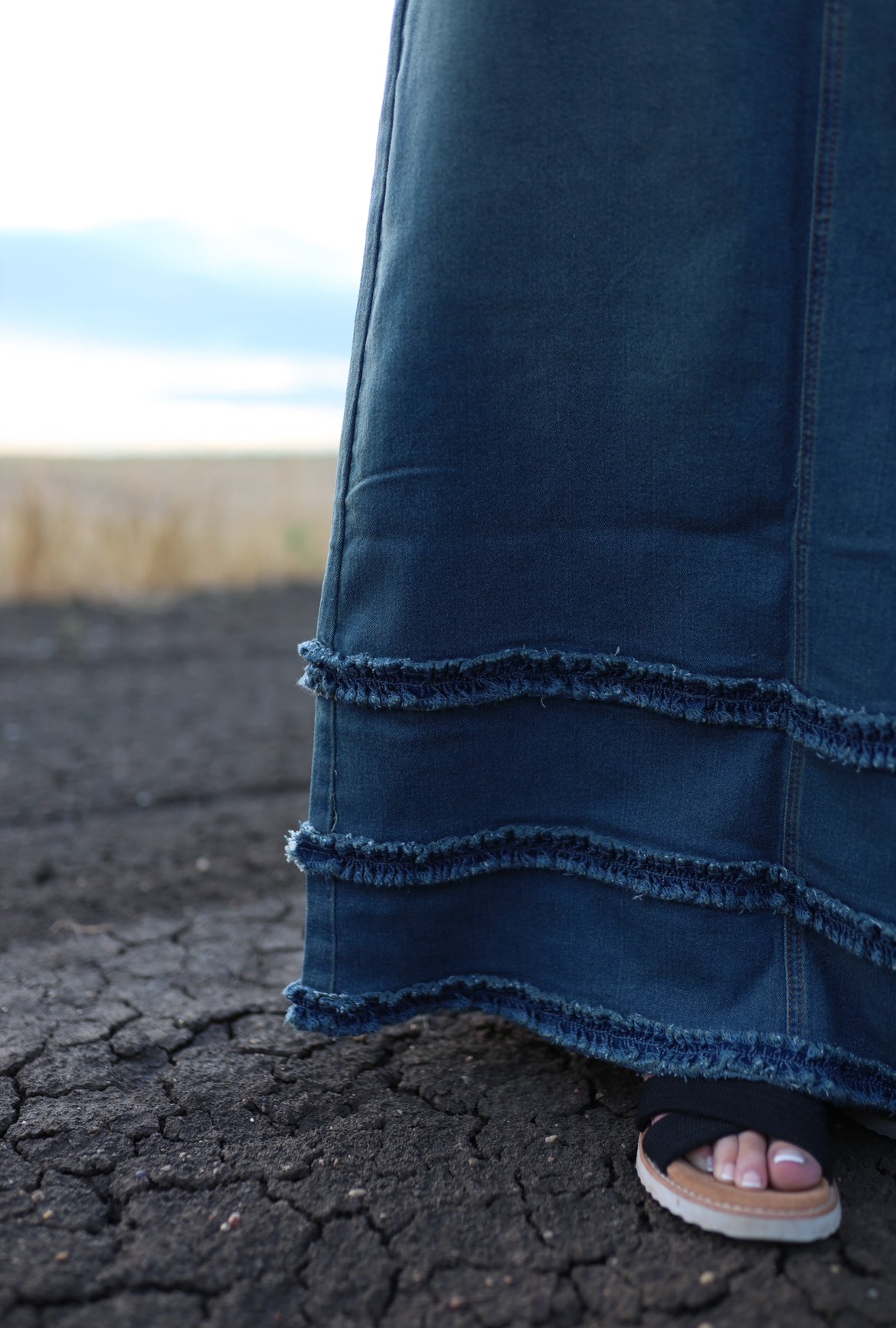 Ocean Maxi Denim Skirt With Detail