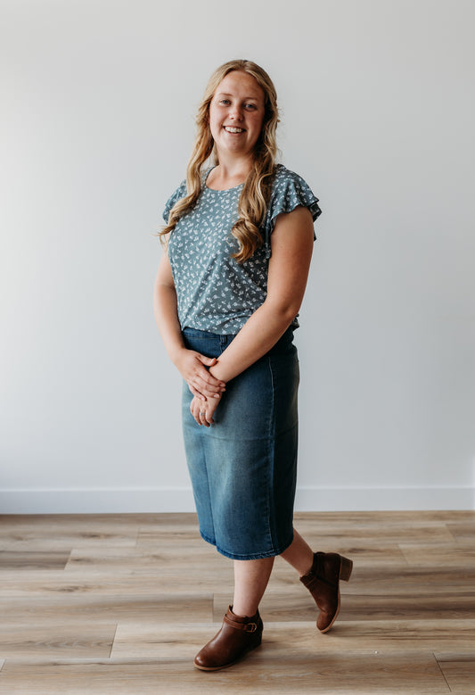 Raya Midi Denim Skirt in Vintage Wash