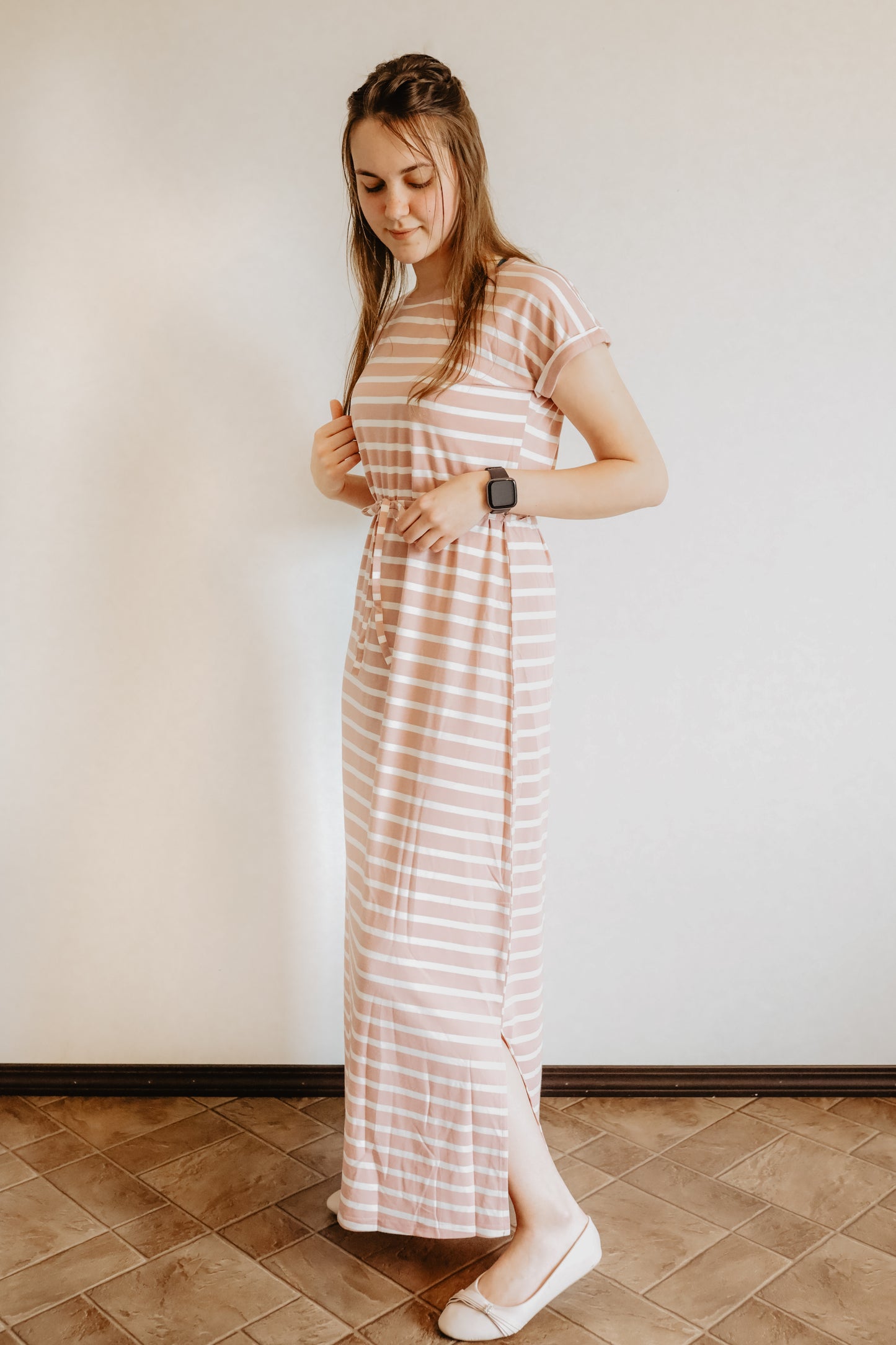 Claire Striped Maxi Dress in Pink