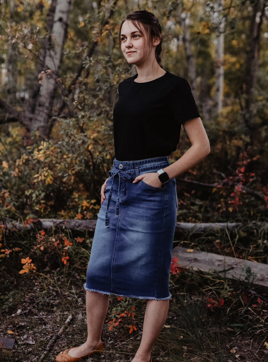 Mattie Midi Denim Skirt with Tie