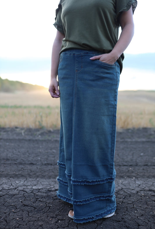 Ocean Maxi Denim Skirt With Detail