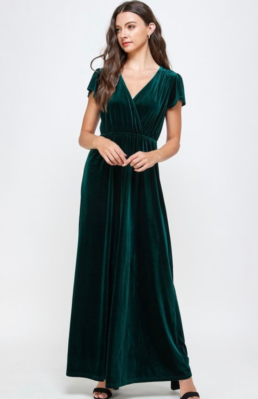 Aurora Velvet Maxi Dress-Forest