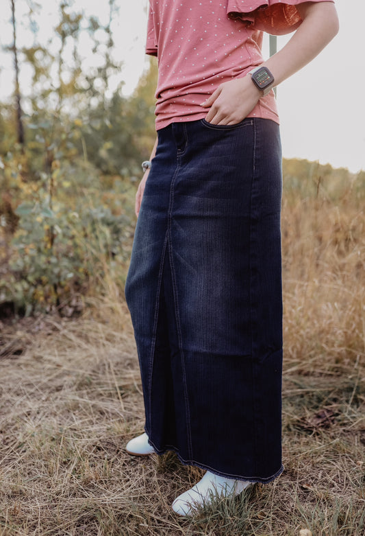 Grace A-Line Maxi Denim Skirt