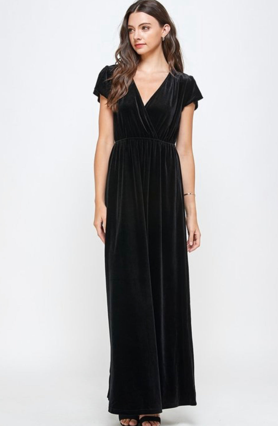 Aurora Velvet Maxi Dress-Black