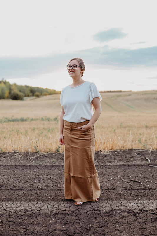 Bryn Maxi Denim Skirt in Khaki