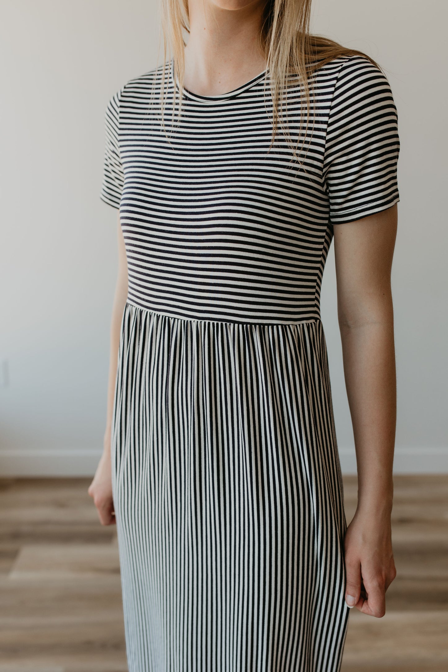 Alternating Stripe Navy Maxi Dress