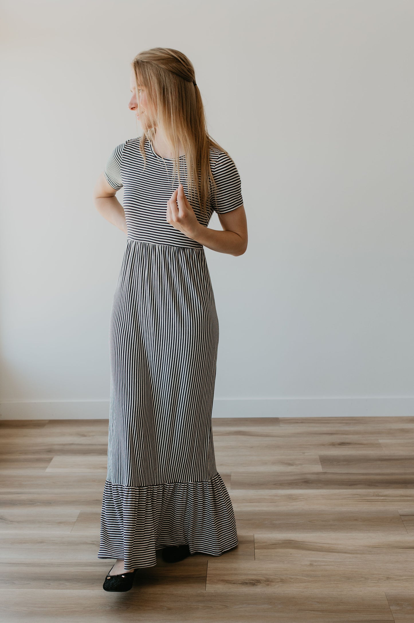 Alternating Stripe Navy Maxi Dress