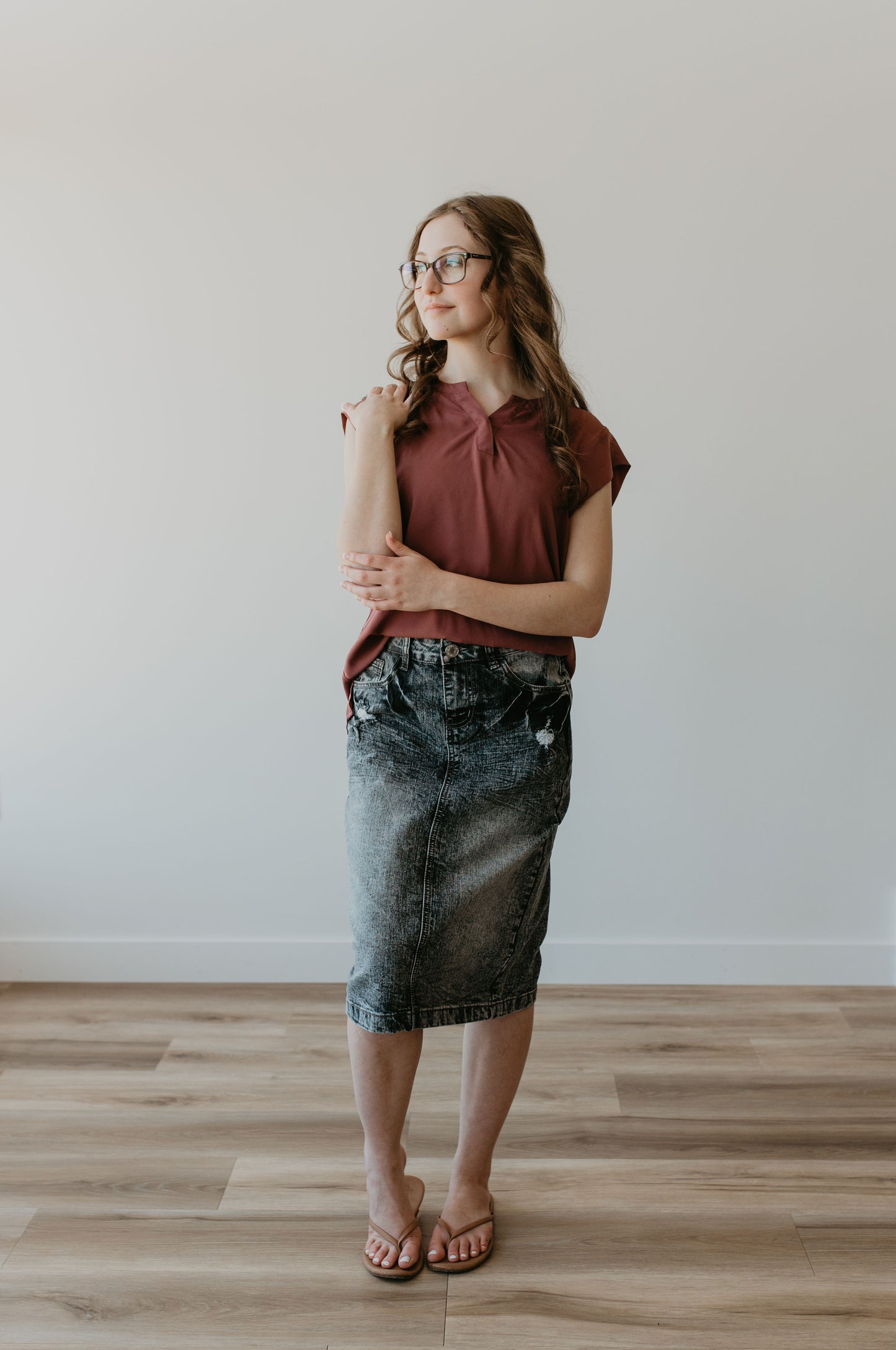 Oakley Midi Denim Skirt in Black Sandblast