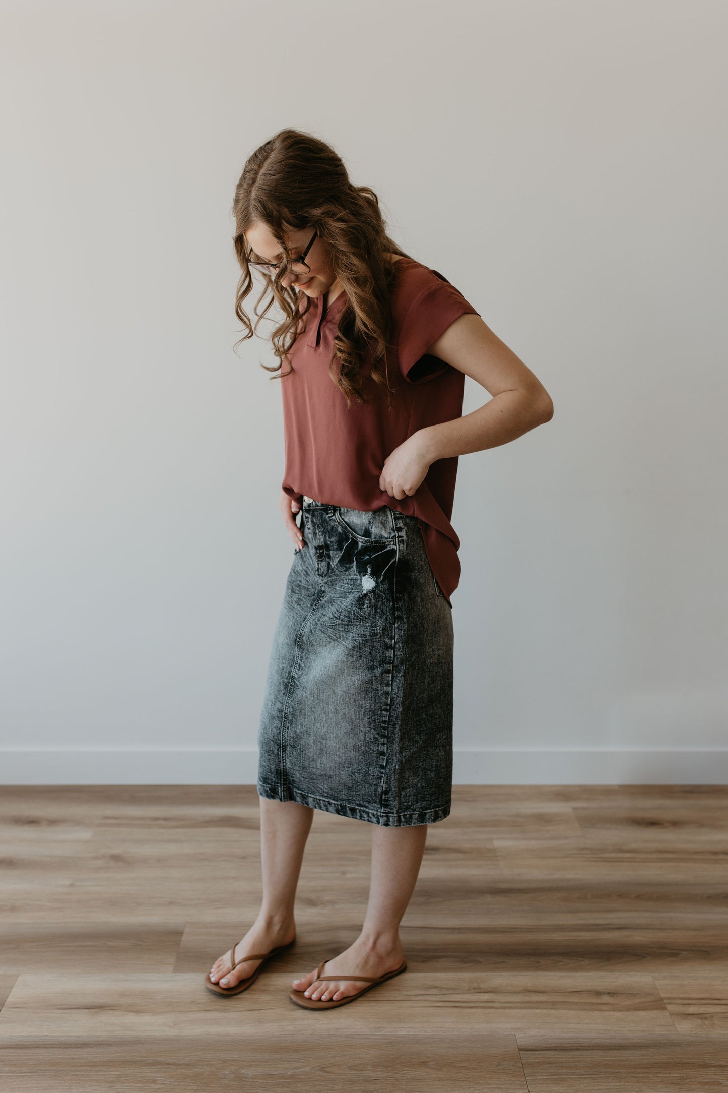 Oakley Midi Denim Skirt in Black Sandblast