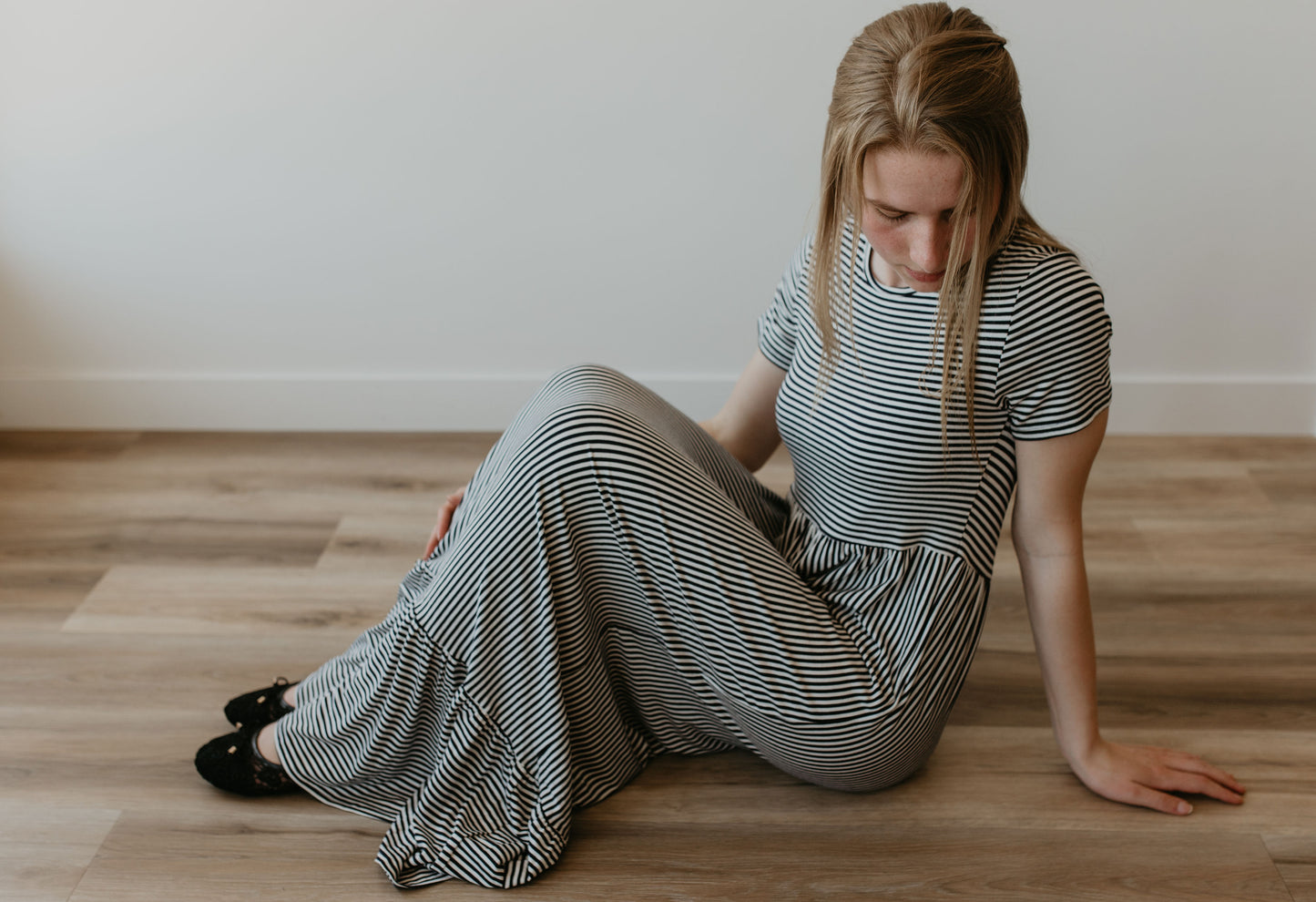 Alternating Stripe Navy Maxi Dress