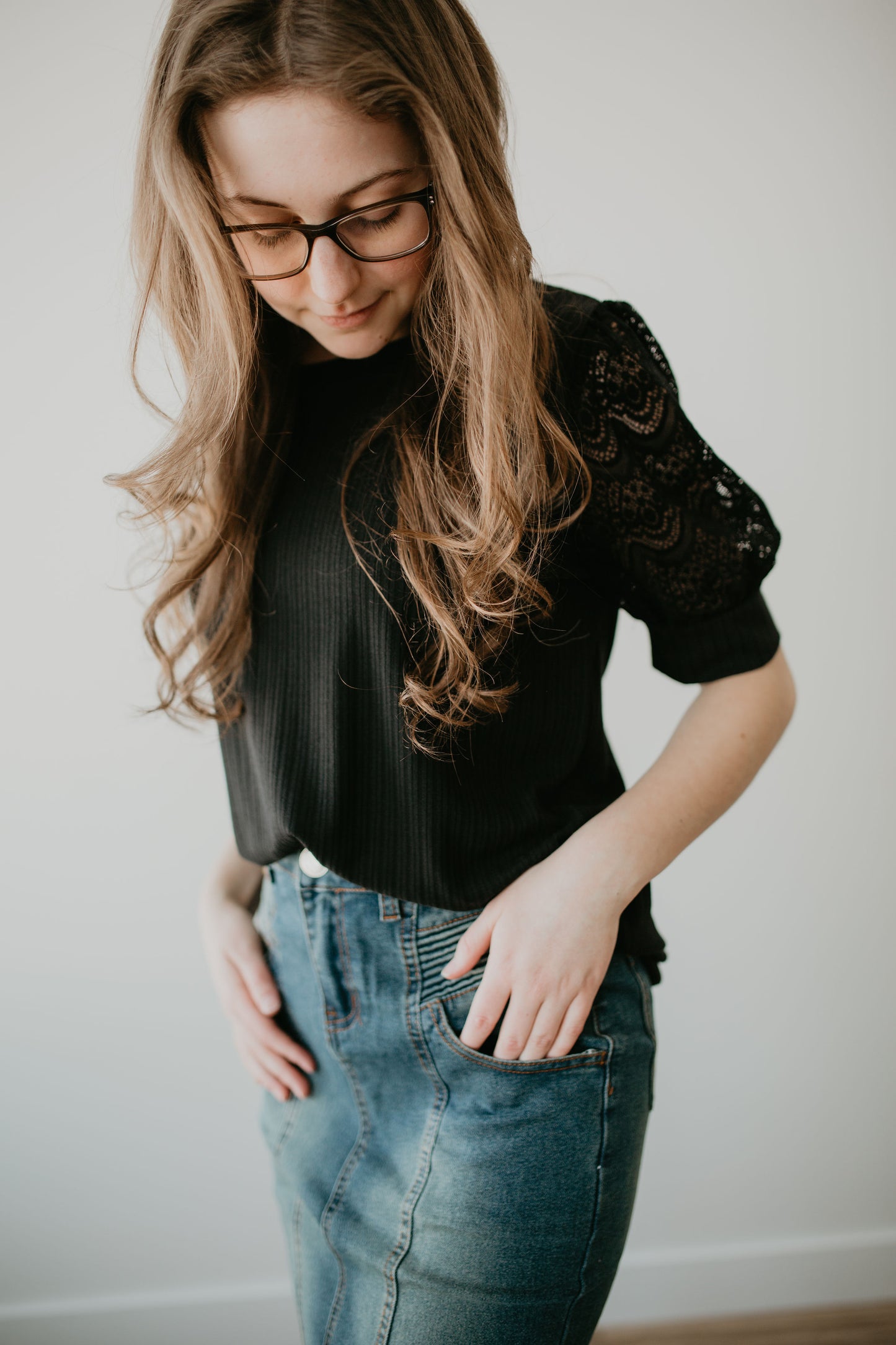 Black Lace Sleeve Top