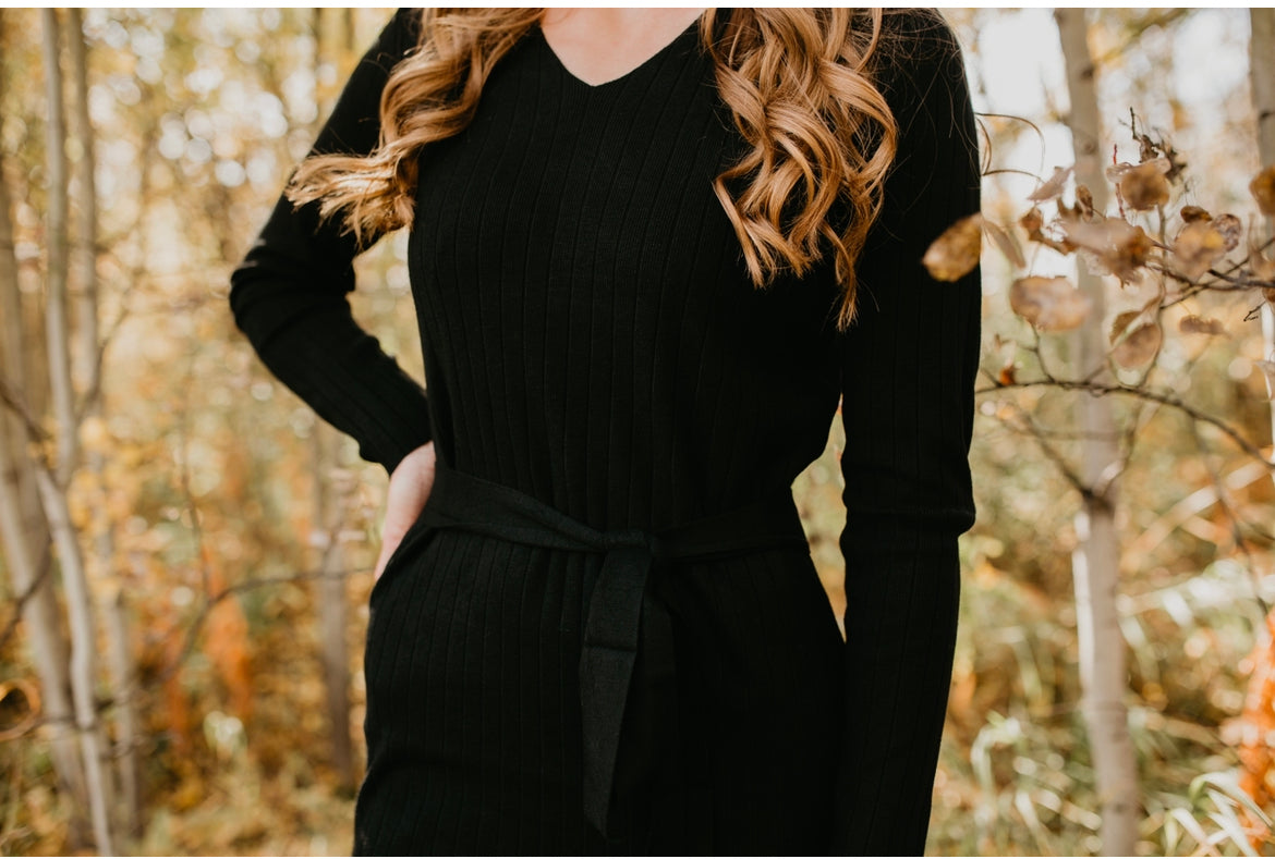 Ribbed Knit Dress in Black