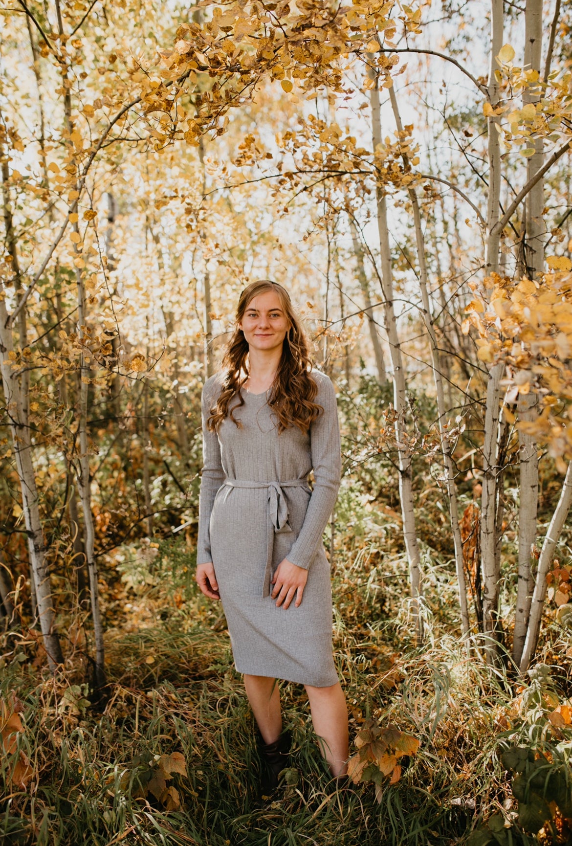 Ribbed Knit Dress in Grey